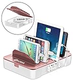 Okra USB Charging Station for Multiple Devices, 6 Port USB Wall Charger Charging Hub with Docking Station Organizer for Phone Tablet iPhone iPad (Rose Gold)