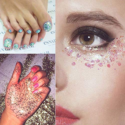 Holographic Chunky Glitters, Cosmetic Glitters Flakes, Body Glitter Set - 8 Colors, Use for Face Nails Eyes Lips Hair Body, Make Up Glitter Paillette Music Festival Masquerade - 8 boxes 10ML