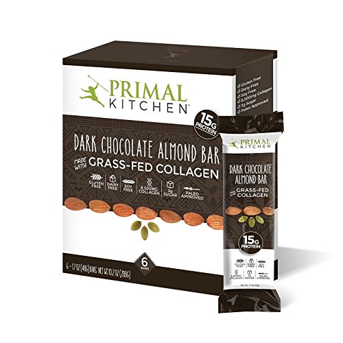 Primal Kitchen - Dark Chocolate Almond Collagen Protein Bars, 12 Grams of Protein, Paleo Approved (Pack of 6, 1.7 oz)