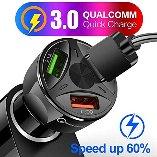 Alishebuy 3 Port USB Car Charger Mobile Phone QC 3.0 Charging Adapter