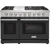 KOSTCH 48 inch Pro-Style Natural Gas Range with 6 Burners &amp; 1 Griddle Cooktop, Double 4.6 cu. ft. and 2.2 cu. ft. Convection Oven, in Stainless Steel with NG/LPG Convertible Kit (Black)