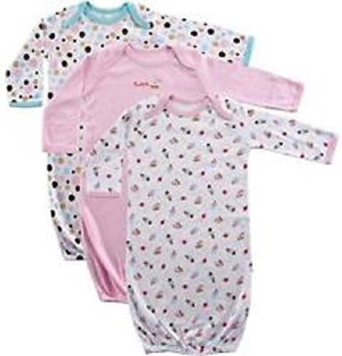 Luvable Friends Newborn Baby Girls Gowns 3-Pack, Pink, 0-6 Months