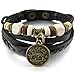 INBLUE Men,Women's Alloy Genuine Leather Bracelet Bangle Cuff Black Gold Tone Pisces Horoscope Zodiac Bead Adjustable