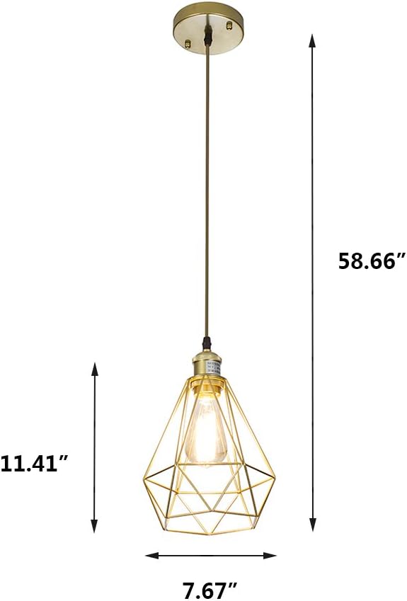 POPILION Vintage Simple Style Polygon Adjustable Cord Hanging Ceiling Gold Pendant Light, 1-Light Pendant Lighting Fixtures - - 