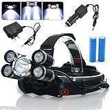 30000 Lumen Rechargeable Headlamp Flashlight, MOCCO Waterproof Powerful 5 Led Headlight illumination Super-Bright Head Light Torch with Battery, Charger, Car Charger for Camping, Working (Black)
