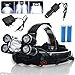 30000 Lumen Rechargeable Headlamp Flashlight, MOCCO Waterproof Powerful 5 Led Headlight illumination Super-Bright Head Light Torch with Battery, Charger, Car Charger for Camping, Working (Black)