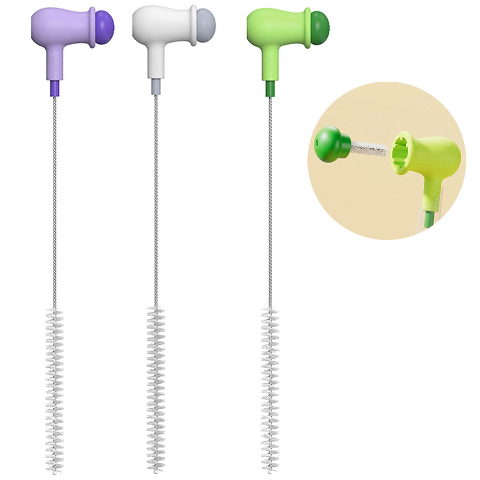 KASESSS 3 Pieces Straw Cleaning Brush, Creative Straw Cleaner Brush, Thin Bottle Brush, Nylon Small Bottle Cleaner Brush, Straw Brushes for Cleaning for Water Bottles Glasses Teapot Spouts Sink