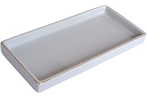 HANKOR 10 x 5 Ceramic Bathroom Tray for Countertop, Decorative Vanity Tray for Dresser Tops, Small Rectangular Trays for Perfume, Candle, Jewelry, Cosmetics (Gray)