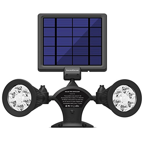 InnoGear Solar Spotlight, 600 Lumen Outdoor Solar Lights Motion Sensor Wall Light Outdoor Security Lighting with 360Â°Adjustable Dual Head and Panel for Patio Porch Garage Yard Garden