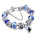 Long Way Silver Tone Chain Blue Glass Bead Charm Bracelet With Safety Chain 7.5