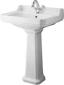 Hudson Reed Lavabo en Cerámica de 595mm Monoforo con Pedestal Tradicional - Carlton 
