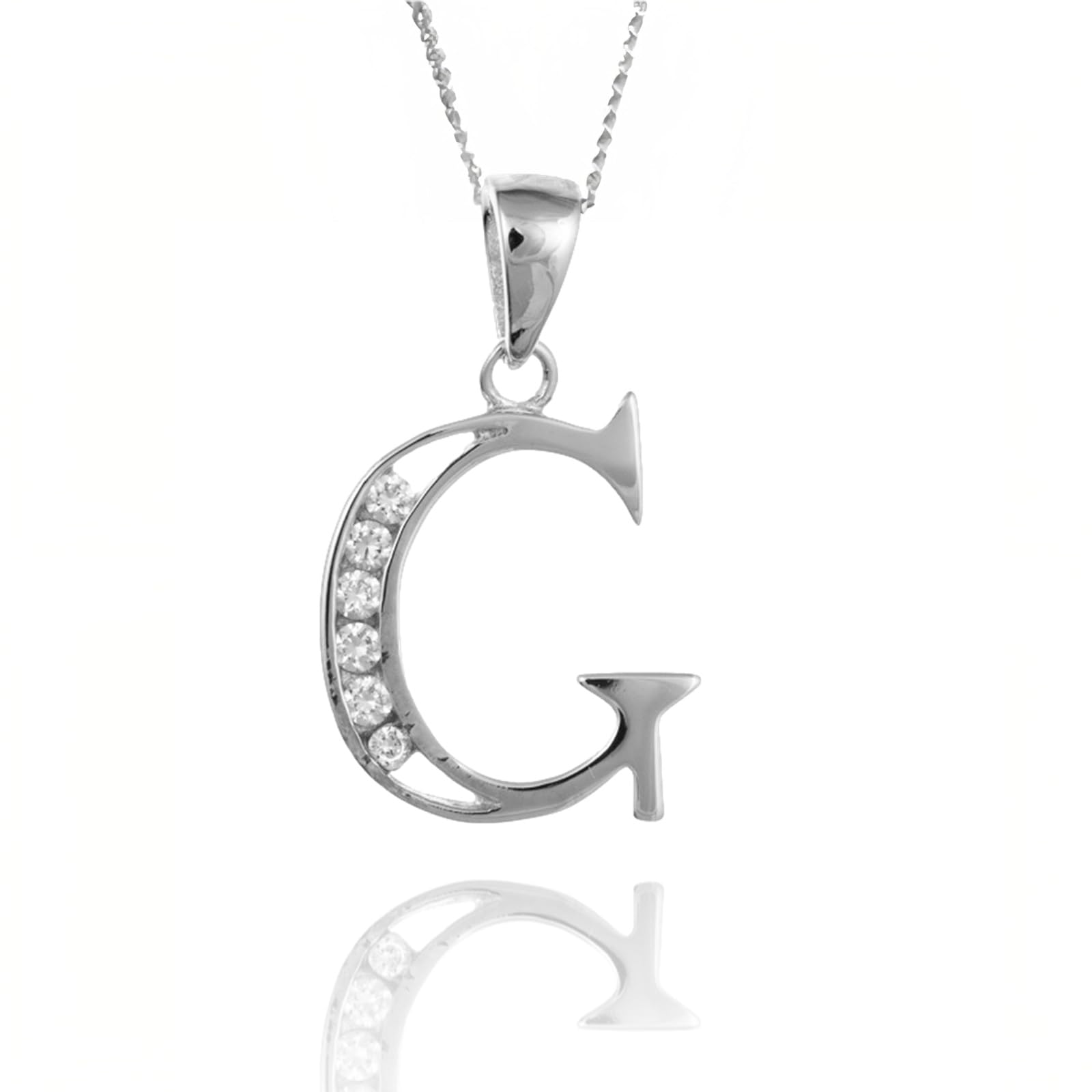 Designer Inspirations Boutique Alphabet/Initial Letter G Sterling Silver Pendant Necklace With Sparkly CZ Stones - On 18" Inch/46cm Chain — image 1