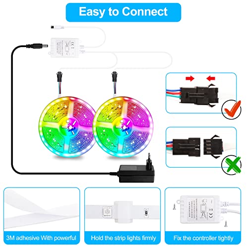 15M Striscia LED, LED Striscia Musica Sync 5050 RGB 20 Colori 21 Modalità, Bluetooth Nastri LED 12V Luci LED Colorati con Controllo App e Telecomando per Camera, Bar, Festa, Decorazioni Natalizie