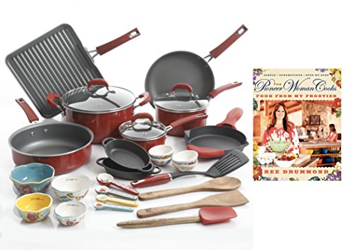 Click Here to See More Images The Pioneer Woman Ultimate Bundle with 30-Piece Cookware Set and Hardcover Edition of “The Pioneer Woman Cooks: Food from My Frontier†Cookbook by Ree Drummond (Red)
