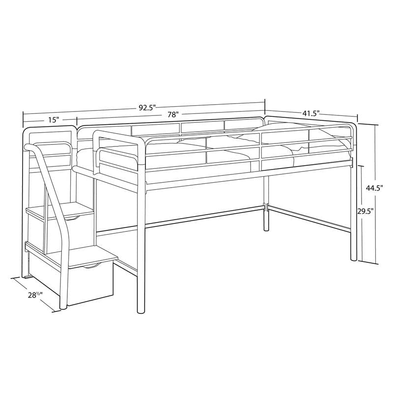 DHP Junior Twin Metal Loft Bed With Storage Steps, Multifunctional
