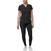 Adar Pro Scrubs Set for Women - Stretch Sweetheart V-Neck Scrub Top & Yoga Jogger Cargo Scrub Pants, 7 Pockets