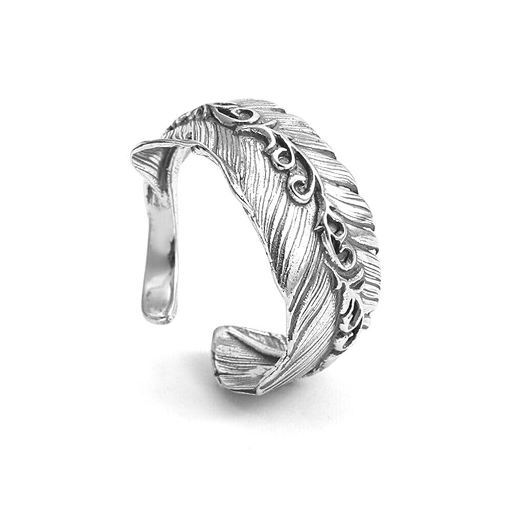 Sterling Sliver Oxidised Angel Feather Open End Wrap Ring Full UK Hallmark