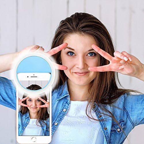 Selfie Ring Light, VPR Lightweight Portable Convenient Selfie Camera Light with 36 LED &amp; 3 Level Brightness &amp; Upgraded Version Rechargeable Battery for most Phone/ Tablet/ iPad/ Laptop Camera (Blue)