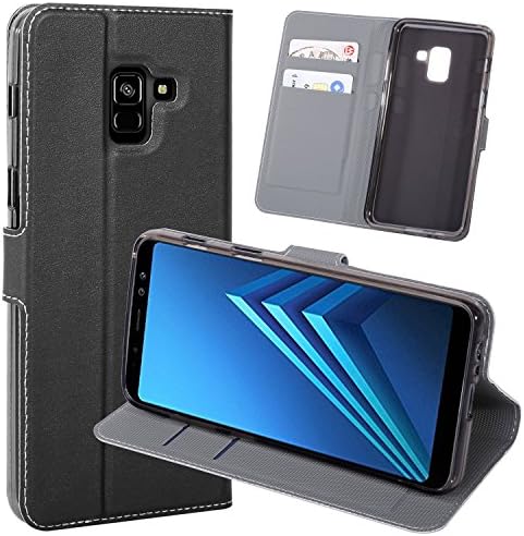 Samsung Galaxy A7 2018 Case, Samsung Galaxy A8 Plus 2018 Case,Thin Fit PU Leather Flip Case Protective Foldable Book Style Cover With Stand Feature for Samsung Galaxy A8 2018 / A5 2018-Black