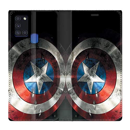 Cokitec Leather Wallet Case for Samsung Galaxy A21S Captain America Shield Design
