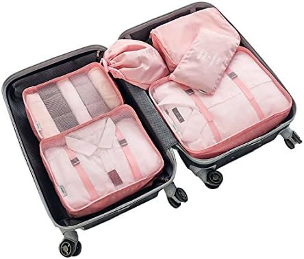 Travel Packing Organizers - Clothes Cubes Shoe Bags Laundry Pouches For Suitcase Luggage, Storage Organizer 6 Set Color Pink
