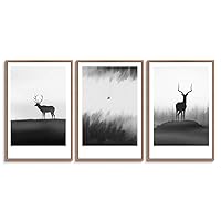 3 Piece Framed Canvas Wall Art Black Deer Canvas Prints Home Artwork Decoration for Living Room,Bedroom - 16