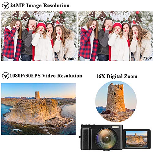 Digital Camera Vlogging Camera for YouTube, Aasonida Video Camera Ultra HD 1080P 30FPS 24MP Camcorder Vlog Camera with Wide Angle Lens, WiFi Function,3.0" IPS Flip Screen,16X Digital Zoom,2 Batteries