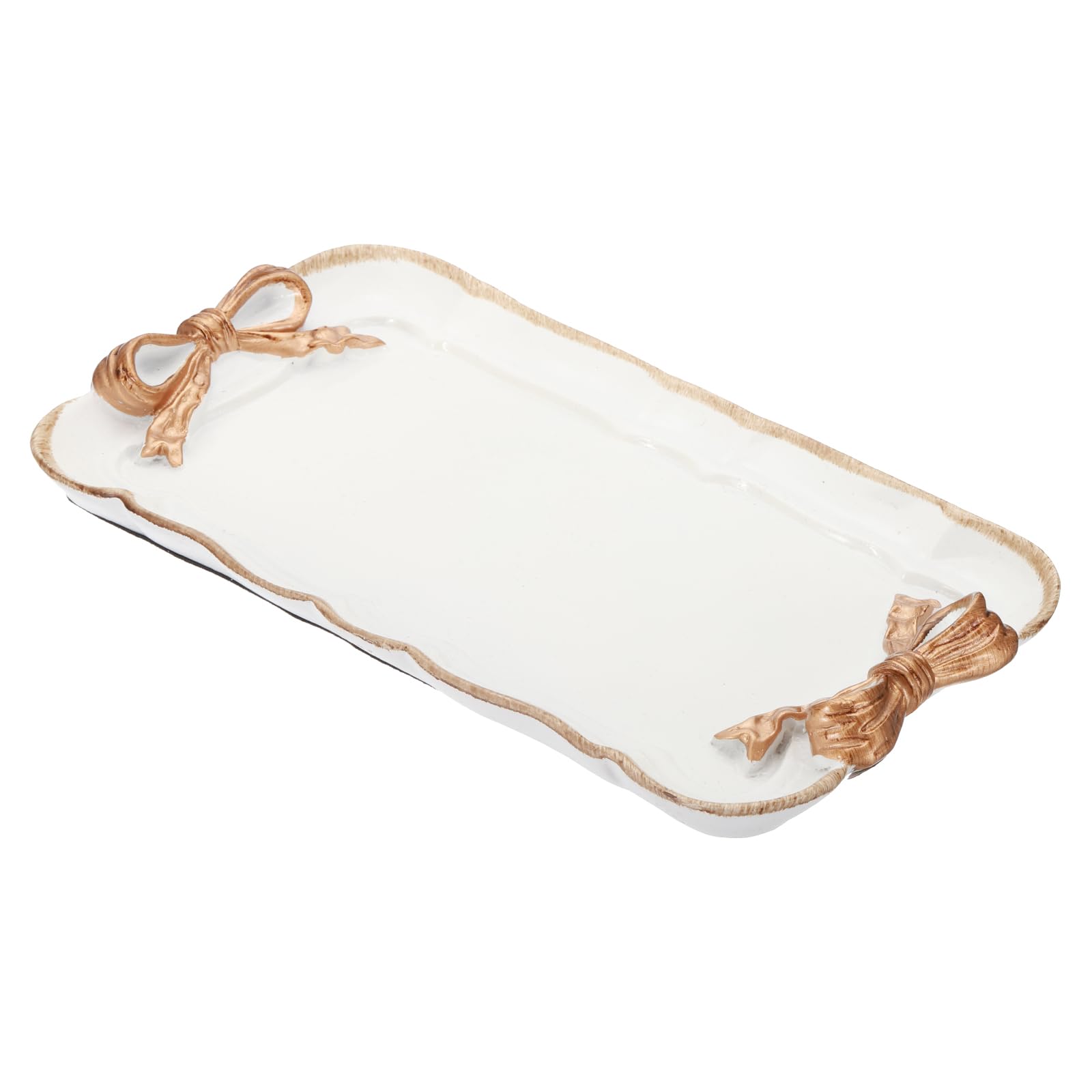 PATIKIL Vintage Decorative Tray Towel Tray, Storage Tray Dish Plate Fruit Trays Cosmetics Organizer Retro Design Bow-Knot Rectangle Resin Plate for Room Decorative Gift, White