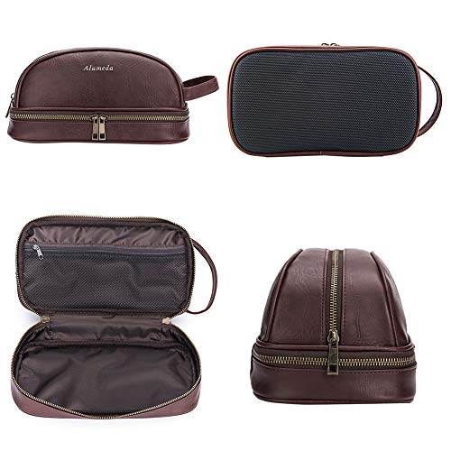Semary Leather Toiletry Mens Bag Shaving Case Bags with Lots Pockets Plenty Space Large Compartments Durable Design Travel Pouch Dopp Kit for Men Women - Brown 2 Semary Leather Toiletry Mens Bag Shaving Case Bags with Lots Pockets Plenty Space Large Compartments Durable Design Travel Pouch Dopp Kit for Men Women - Brown