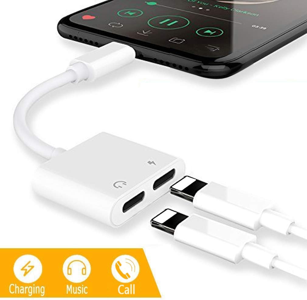 turelar Compatible 2-in-1 Splitter Adapter for Phone 7/8/X/7 plus/8 plus, Double ports for dual Headphone Audio and Charge Adapter