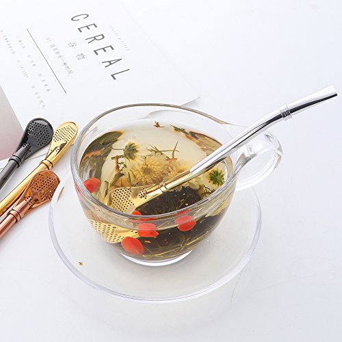 Buyer Star 8 Pcs Spoon Straws, 4 Color Tea Filter Colander Reusable Drinking Straws Long Barware Strainer Stirring Steel Spoon Tea Infuser, Length 6.22"