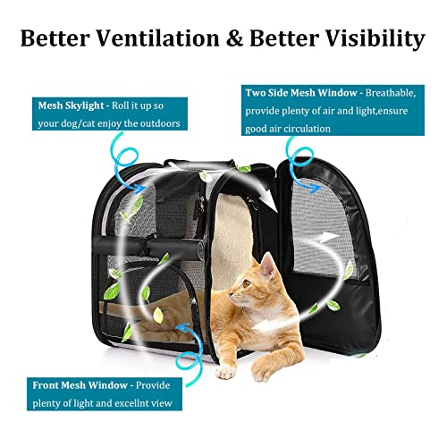 Cat Carrier Backpack,Expandable Cat Travel Carrier with Safety Strap