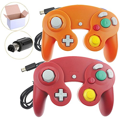 Poulep 2 Pack Classic Wired Gamepad Joystick Controllers for Wii Game Cube Gamecube (Orange1 and Red1)