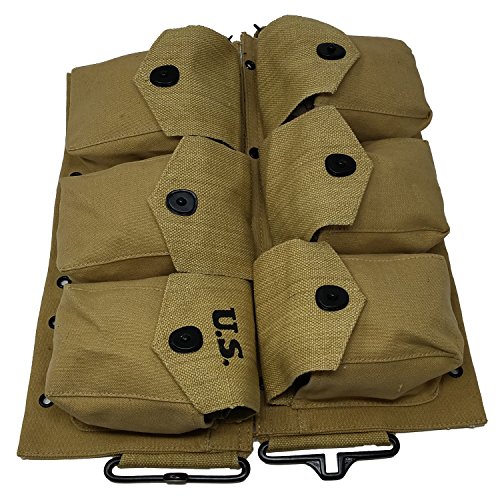 Ultimate Arms Gear BAR Browning Automatic Rifle M-1937 U.S. Military WWII Reproduction 6 Pocket Utility Pouch Cartridge Magazine Ammunition Rounds Ammo Tool Heavy Duty Canvas Waist Belt, Khaki Tan