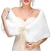 Yalice Women's Wedding Faux Fur Shawl and Wrap Bridal Fur Stole Cape Fur Scarf with Ribbon for Bride and Bridesmaids