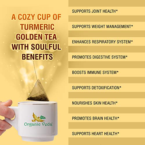 Organic Veda Turmeric Golden Tea Infusion 14 Tea Bags - Helps to Improve Mobility and Joint Health, Organic Blend of Cardamom, Cinnamon, and Ginger with the Sweetness of Stevia Leaf