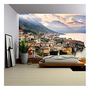 View of Como Lake, Milan, Italy, on Sunset with Alps Mountains in Background - Removable Wall Mural | Self-Adhesive Large Wallpaper - 66x96 inches