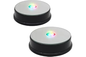 PHOSOK LED Black Display Base- Crystal Glass Art Statue Merchandise Display Stand- Multicolor Changing Light Display Stand Powered by 3 AAA Batteries （Pack of 2）