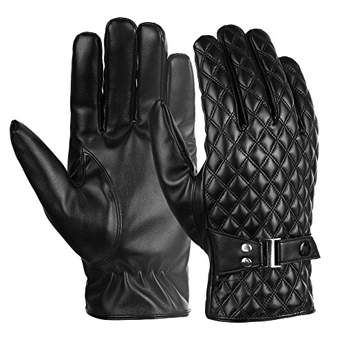 Vbiger Men Winter Warm Gloves Thick PU Leather Touch Screen Gloves Cycling Mittens Cold Weather Gloves (XL)