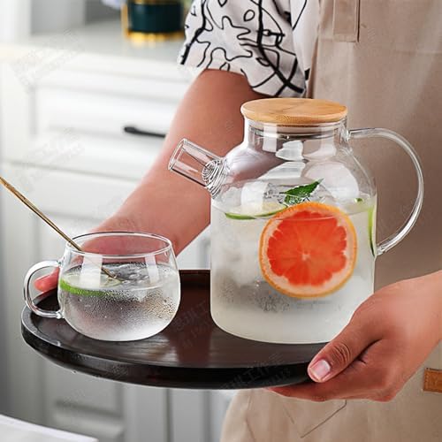 Brocca in Vetro con Coperchio, Caraffa per Acqua in Vetro Resistente Al Calore da 1,8 Litri 61oz con Manico per Bevande Calde e Fredde, Caraffa da Frigo in Vetro con Frusta — foto 2 di 8