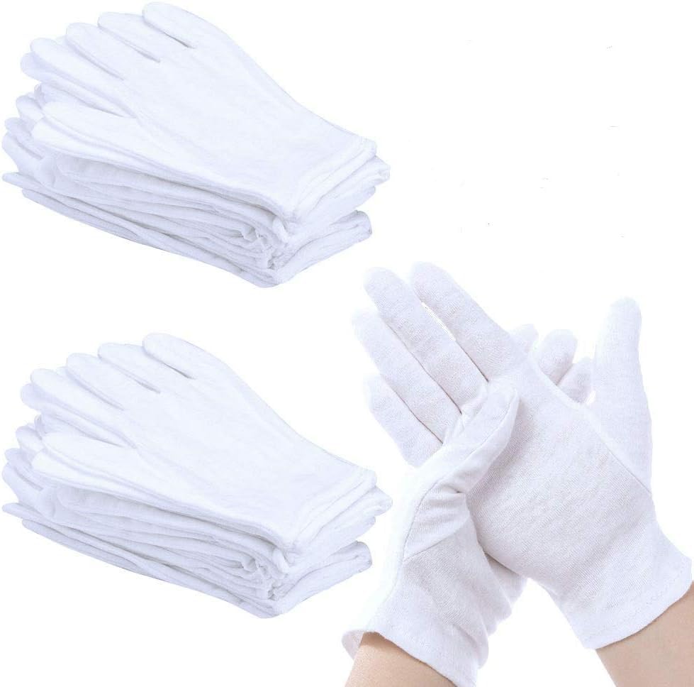 PERFETSELL 6 Pairs White Cotton Gloves - Soft, Reusable, Waiters/Serving Gloves for Coin, Jewelry, Silver Inspection & Hand Moisturizing
