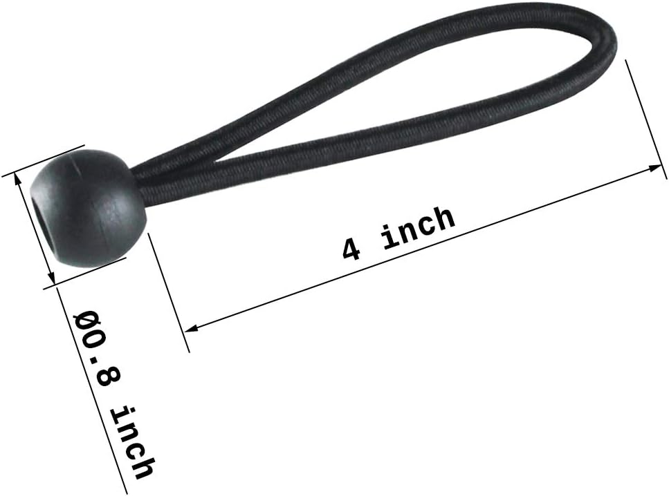 Joneaz Ball Bungee 4 Inch Black Tie Down Cord 0.8 Inch Ball, 50-Piece, UV Resistant… - - 