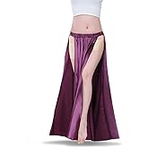 ROYAL SMEELA Belly Dance Skirt Tribal Two Side Slit Skirt Belly Dance Costume for Women Maxi Skirt Satin Dancing Skirts