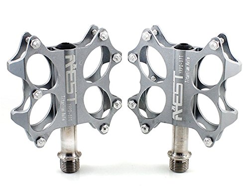 AEST Bike MTB BMX Platform Flat Pedals CNC Titanium Spindle Ti Axle (Silver)