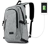 Travelambo Business Water Resistant Polyester Laptop Backpack Travel Bag with USB Charging Port and Lock Fits Under 17-Inch Laptop and Notebook (Gray)