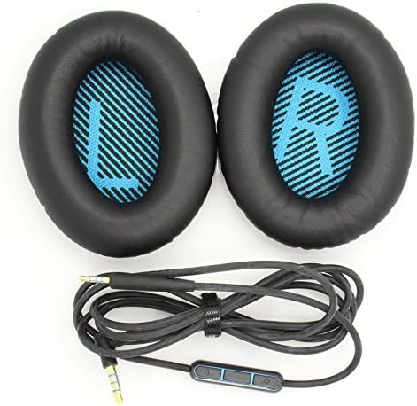 Replacement Headset Wire & Ear Pads For Bose QC25 Headphones Audio Cable with Mic & Ear Cushion (Black)