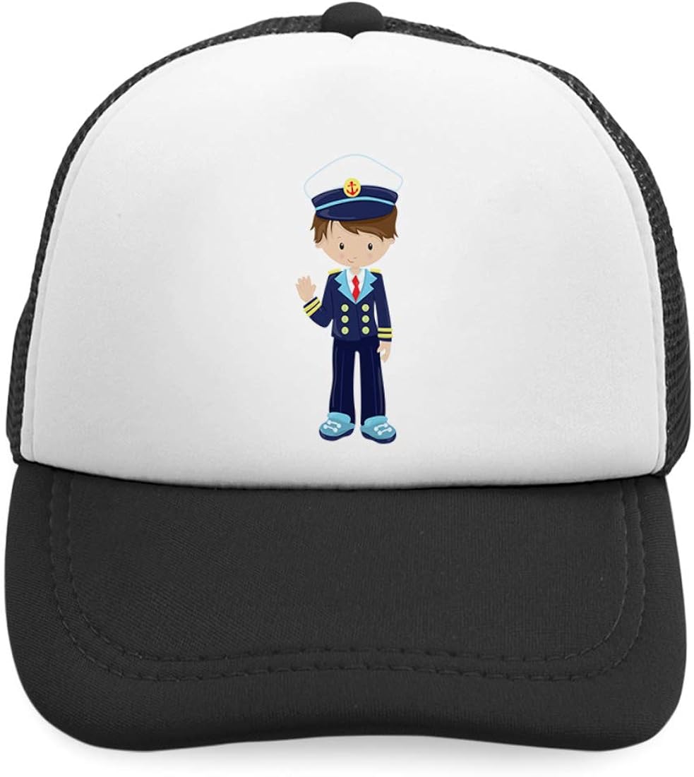 Summer Kids Trucker Hat Captain Boy Brown W Polyester Boys