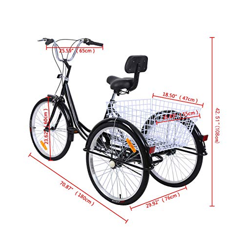 Iglobalbuy Black 7 Speed Three Wheel Adult Tricycle Trike 26" W/Large Size Basket