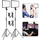 Bi-Color LED Video Light Stand Lighting Kit 2 Pack 15.4'' Large Panel 3000K-5800K 45W 4800LM Dimmable 1-100% Brightness Soft Light for YouTube Game Video Shooting Live Stream Photography Lighting
