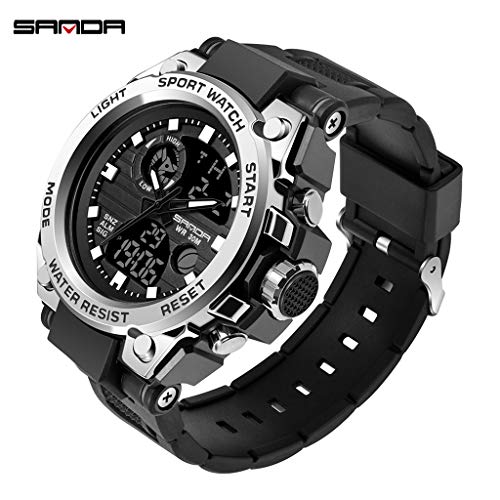 Clearance! Hot Sale! ❤Sanda Men Sport Watch Dual Display Analog Digital LED Electronic Wrist Watches for Father Men Student Youth Teens Boyfriend Lover's Birthday Anniversary Gift Under 10 Dollars
